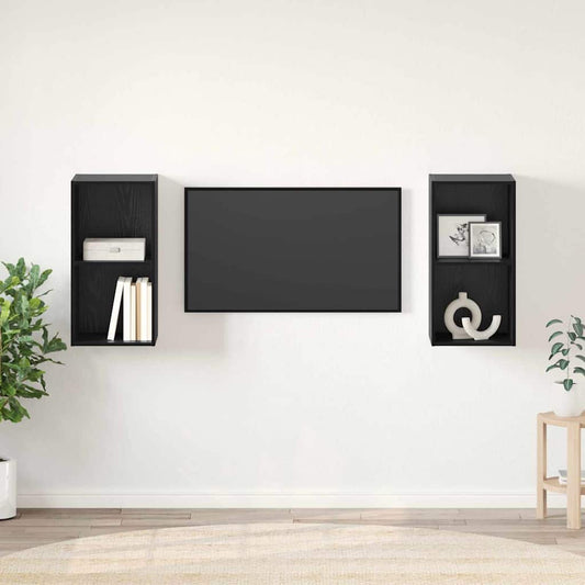 Wand TV Schrank 2 pcs Schwarz Eiche 37 x 37 x 72 cm