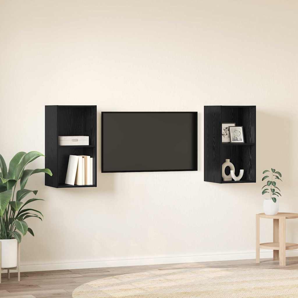 Wand TV Schrank 2 pcs Schwarz Eiche 37 x 37 x 72 cm
