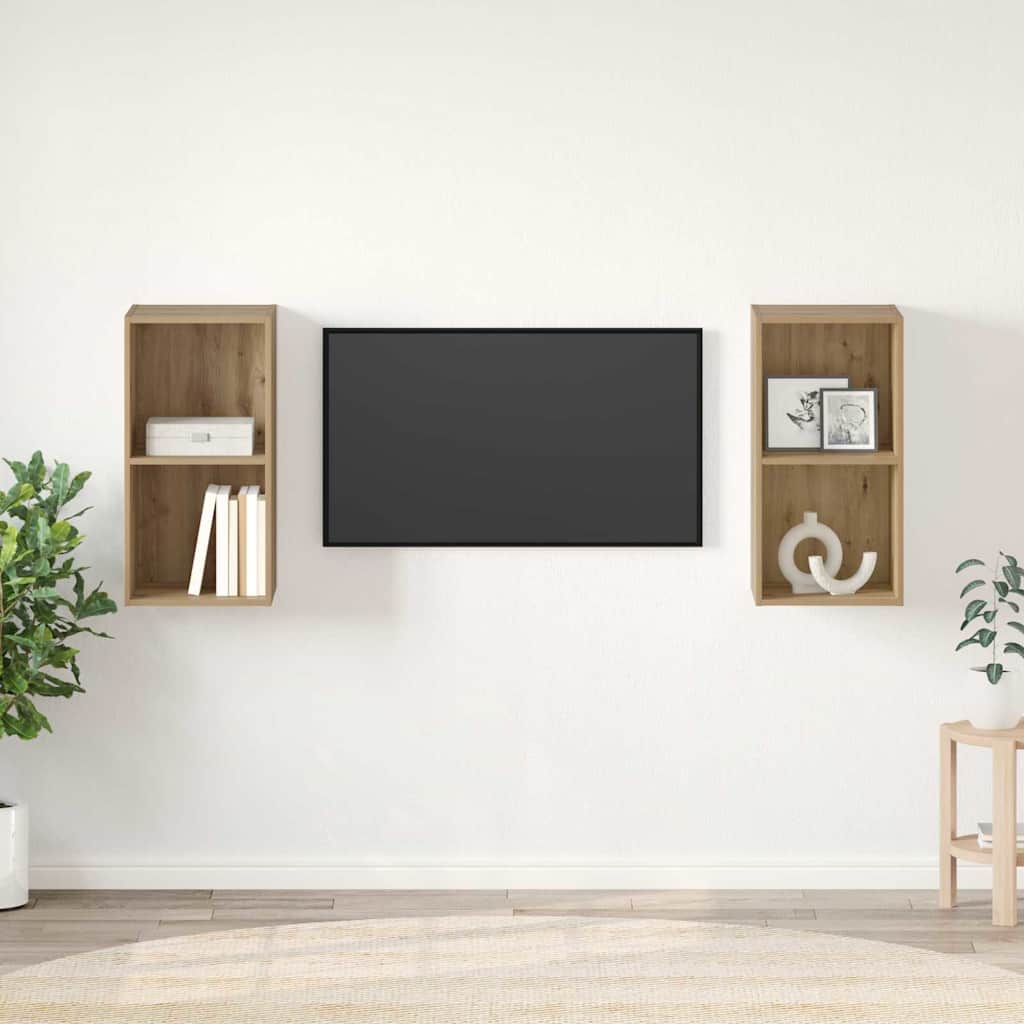 Wand TV Schrank 2 pcs Handwerklich gefertigter Eichenholz
