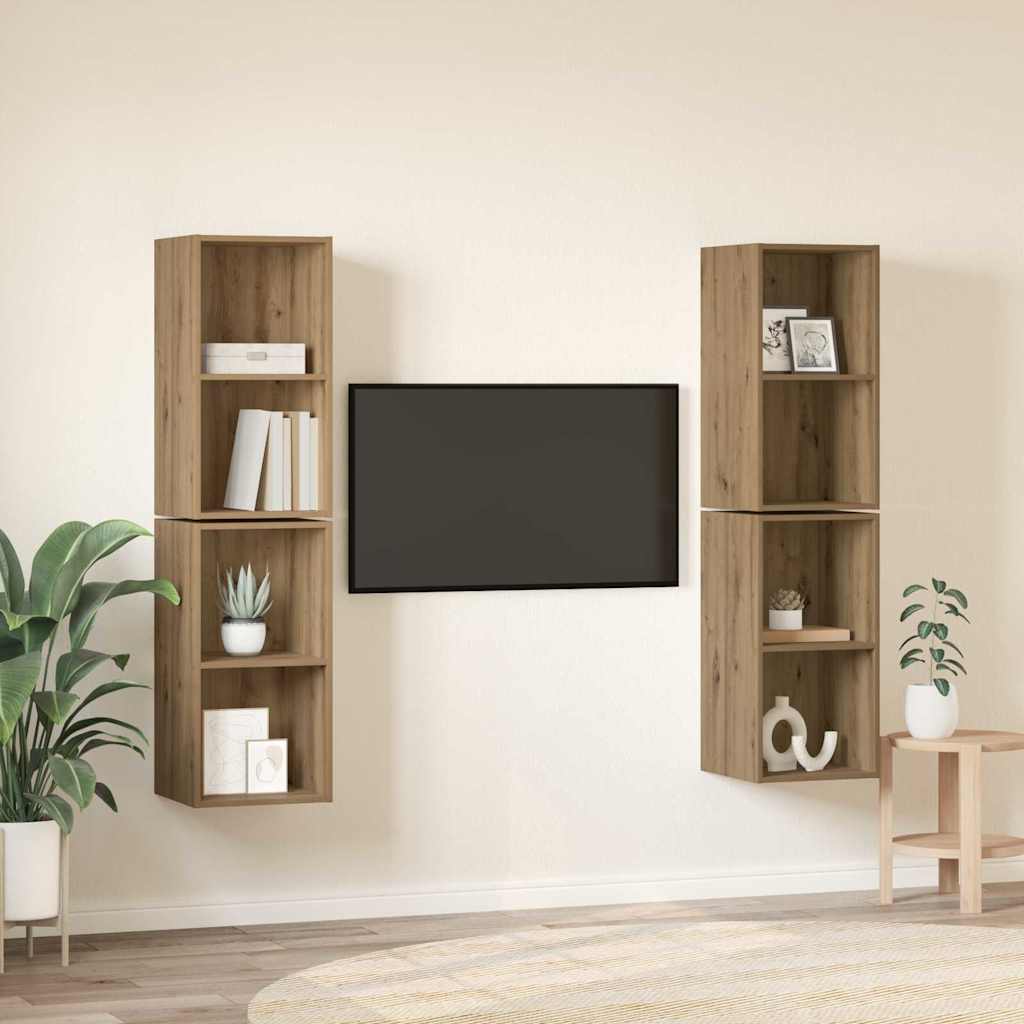 Wand TV Schrank 4 pcs Handwerklich gefertigter Eichenholz