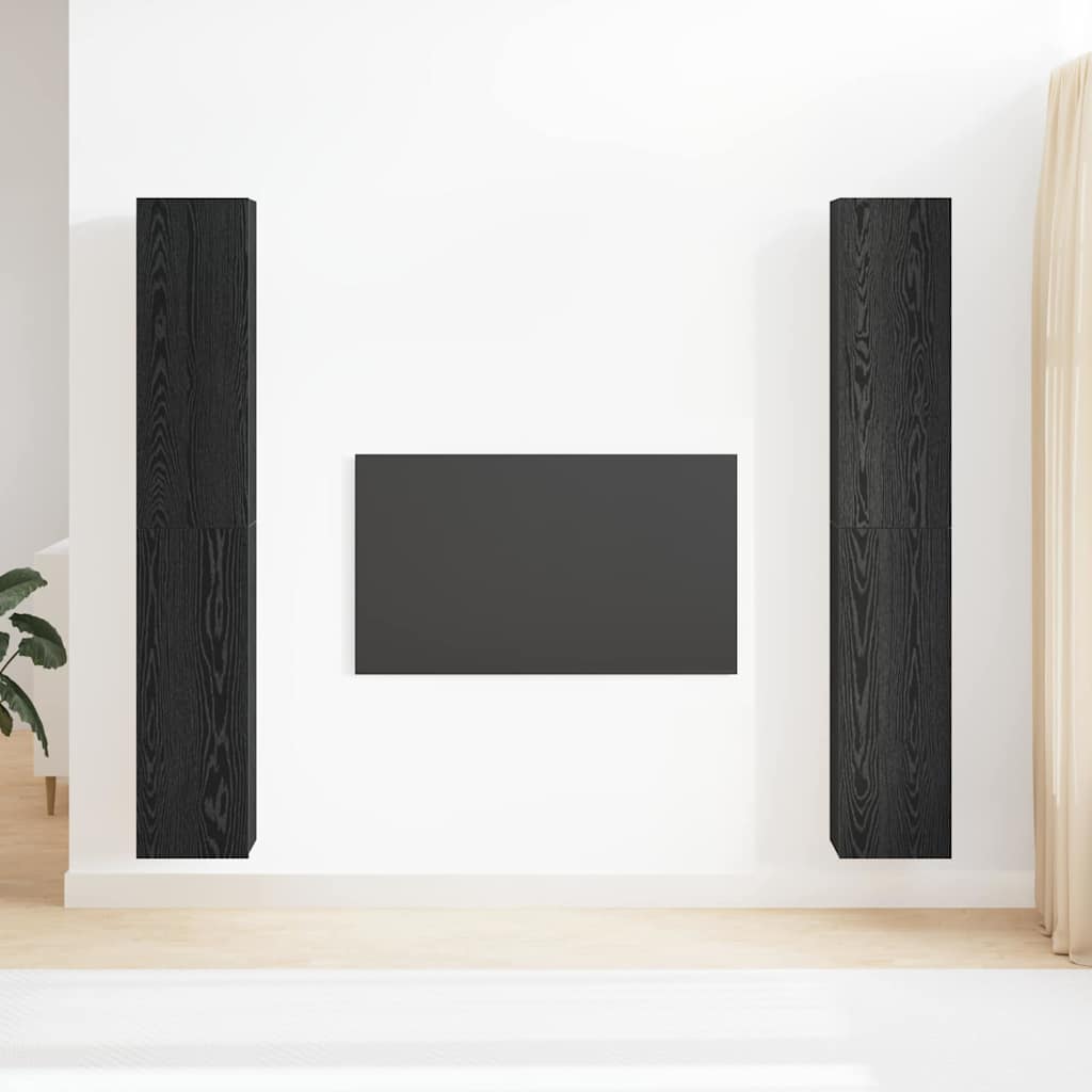 TV-Cabinet-Set 4 pcs Schwarz Eichen-Optik 30,5 x 30 x 90 cm