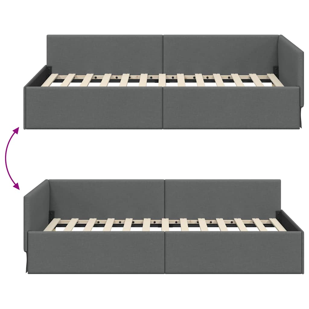 Eckbettgestell mit Kopfteil Dunkelgrau 80 cm x 200 cm Stoff