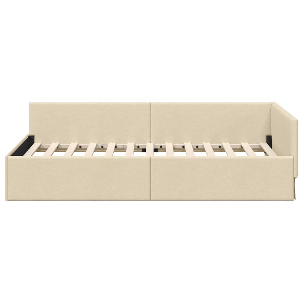 Eckbettgestell mit Kopfteil Creme 80 cm x 200 cm Stoff