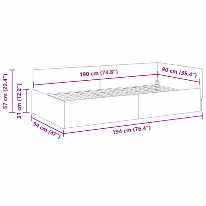 Eckbettgestell mit Kopfteil Schwarz 90 cm x 190 cm Stoff