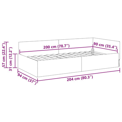 Eckbettgestell mit Kopfteil Hellgrau 90 cm x 200 cm Stoff
