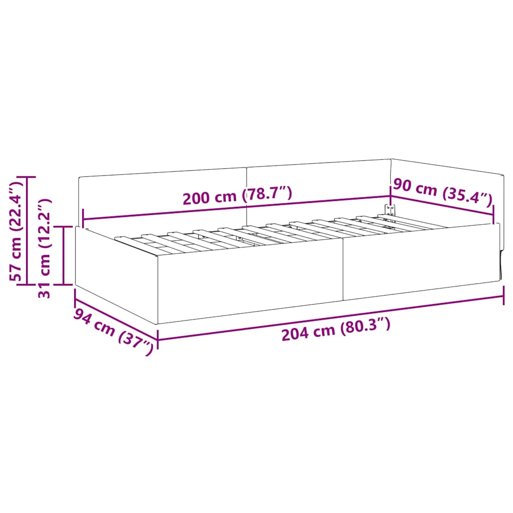 Eckbettgestell mit Kopfteil Taupe 90 cm x 200 cm Stoff
