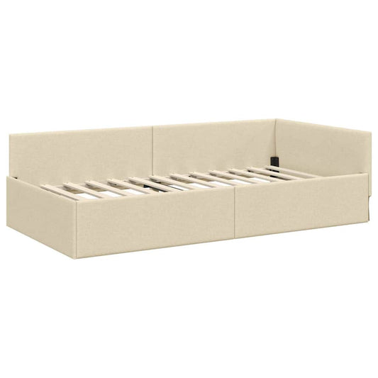 Eckbettgestell mit Kopfteil Creme 90 cm x 200 cm Stoff