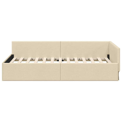 Eckbettgestell mit Kopfteil Creme 90 cm x 200 cm Stoff