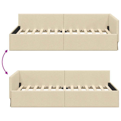 Eckbettgestell mit Kopfteil Creme 90 cm x 200 cm Stoff