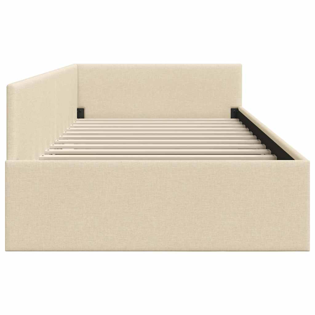 Eckbettgestell mit Kopfteil Creme 90 cm x 200 cm Stoff