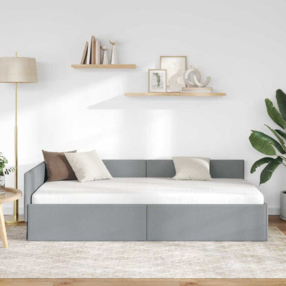 Eckbettgestell mit Kopfteil Hellgrau 100 cm x 200 cm Stoff