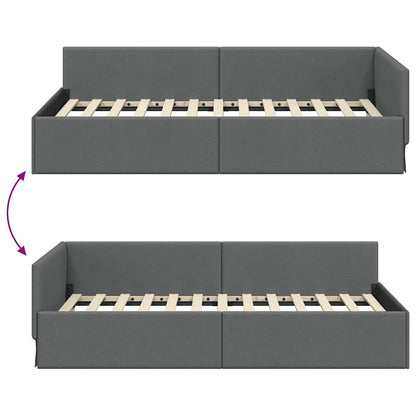 Eckbettgestell mit Kopfteil Dunkelgrau 100 cm x 200 cm Stoff