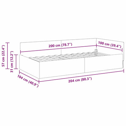 Eckbettgestell mit Kopfteil Taupe 100 cm x 200 cm Stoff