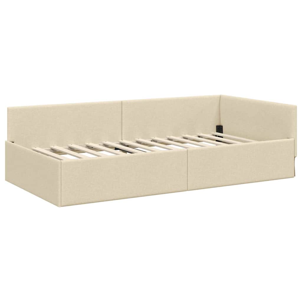 Eckbettgestell mit Kopfteil Creme 100 cm x 200 cm Stoff