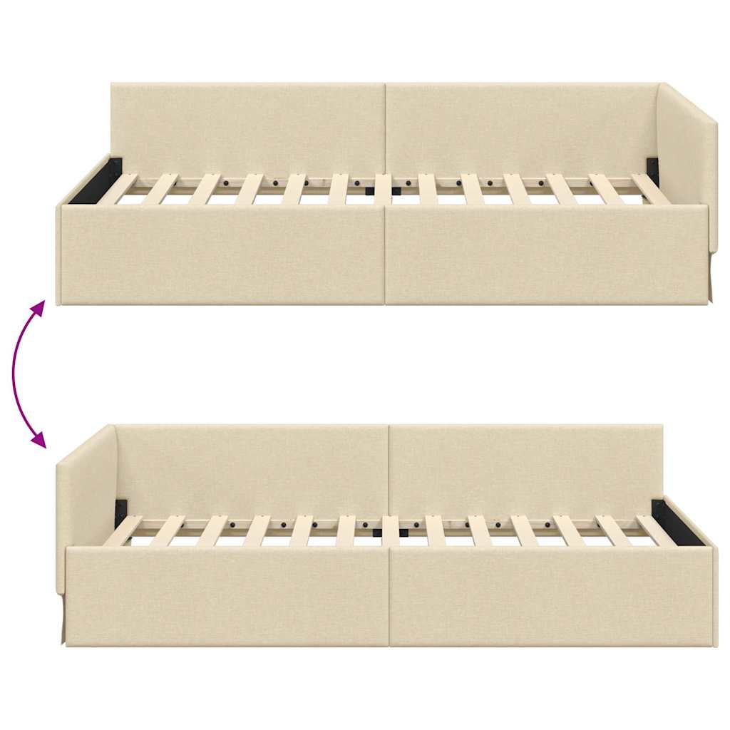 Eckbettgestell mit Kopfteil Creme 100 cm x 200 cm Stoff