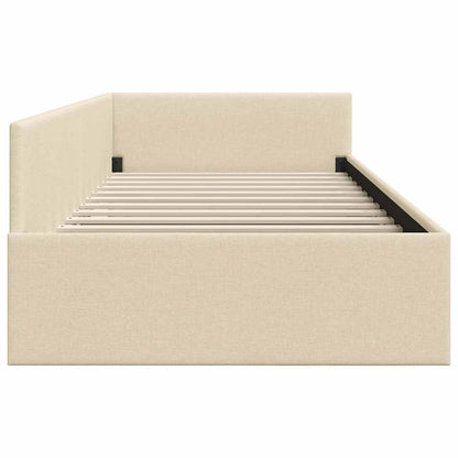 Eckbettgestell mit Kopfteil Creme 100 cm x 200 cm Stoff