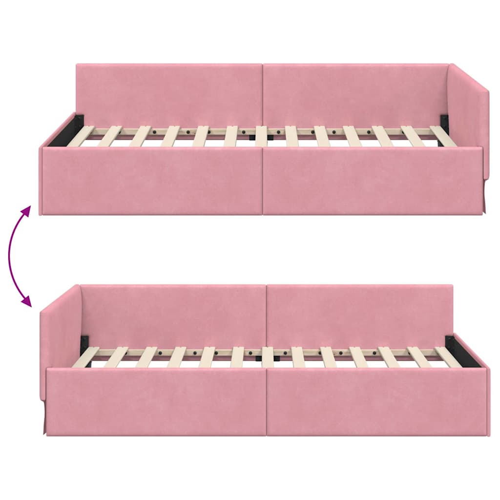 Eckbettgestell mit Kopfteil Rosa 80 cm x 200 cm Stoff