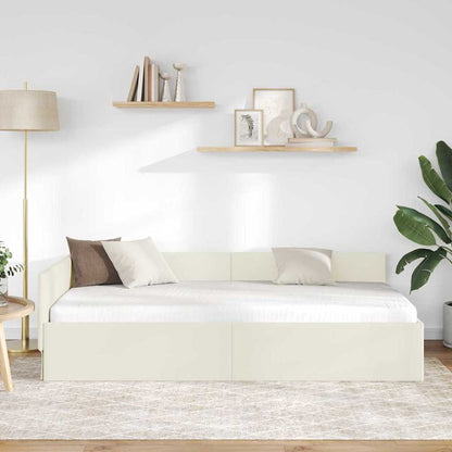 Eckbettgestell mit Kopfteil Creme 80 cm x 200 cm Stoff