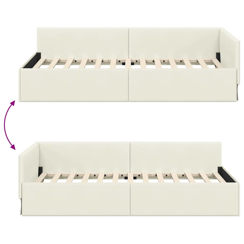 Eckbettgestell mit Kopfteil Creme 80 cm x 200 cm Stoff