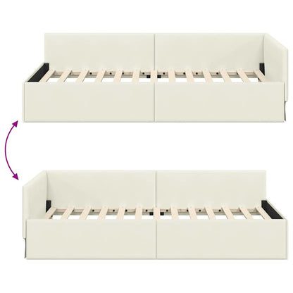 Eckbettgestell mit Kopfteil Creme 80 cm x 200 cm Stoff