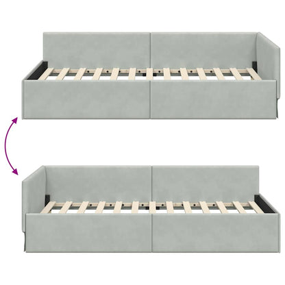 Eckbettgestell mit Kopfteil Hellgrau 90 cm x 190 cm Stoff
