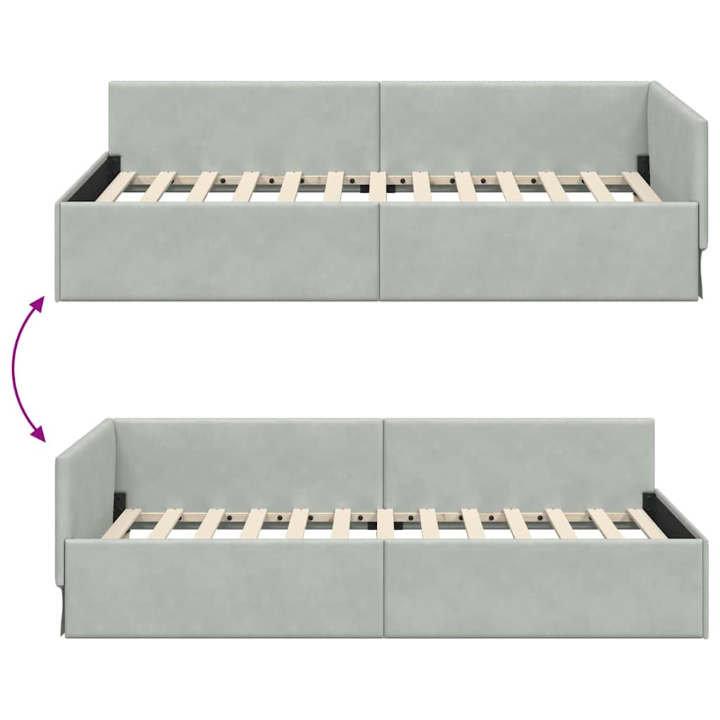 Eckbettgestell mit Kopfteil Hellgrau 90 cm x 200 cm Stoff