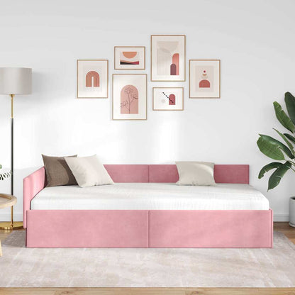 Eckbettgestell mit Kopfteil Rosa 100 cm x 200 cm Stoff