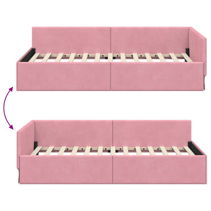 Eckbettgestell mit Kopfteil Rosa 100 cm x 200 cm Stoff