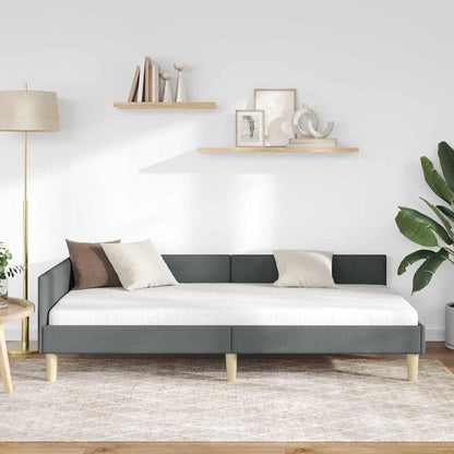 Eckbettgestell mit Kopfteil Dunkelgrau 80 x 200 cm Stoff