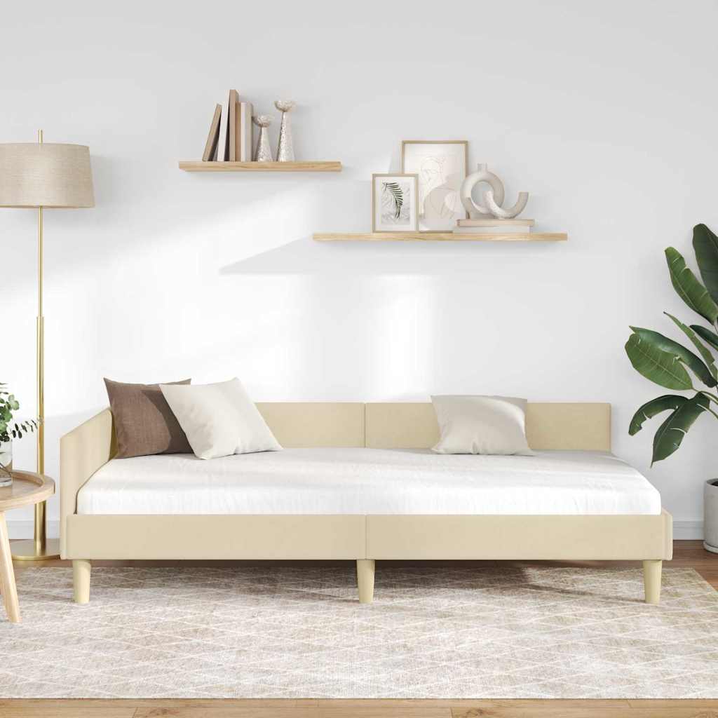 Eckbettgestell mit Kopfteil Creme 80 x 200 cm Stoff