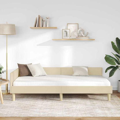 Eckbettgestell mit Kopfteil Creme 90 x 190 cm Stoff