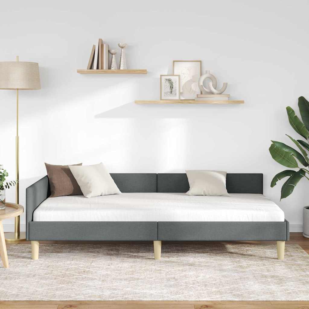 Eckbettgestell mit Kopfteil Dunkelgrau 90 x 200 cm Stoff