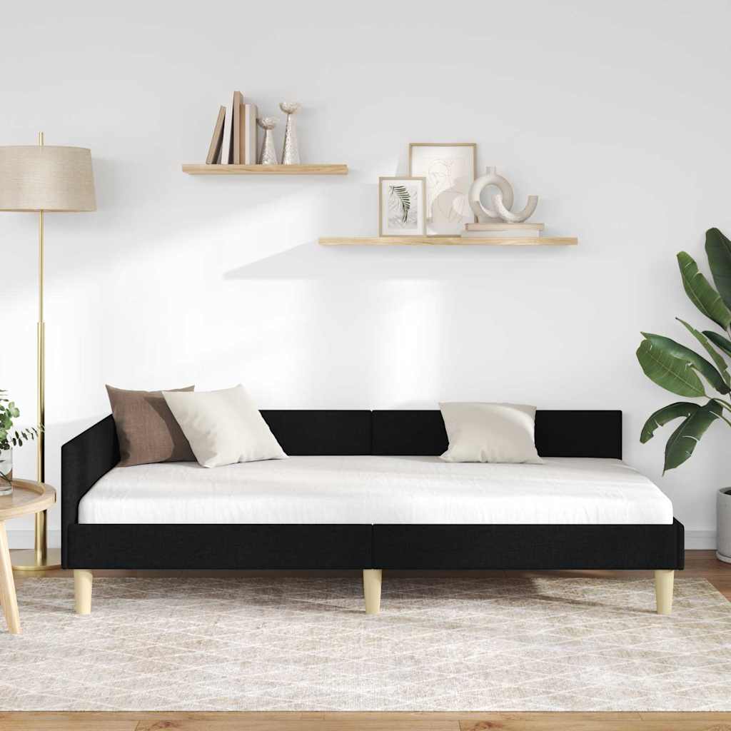 Eckbettgestell mit Kopfteil Schwarz 90 x 200 cm Stoff