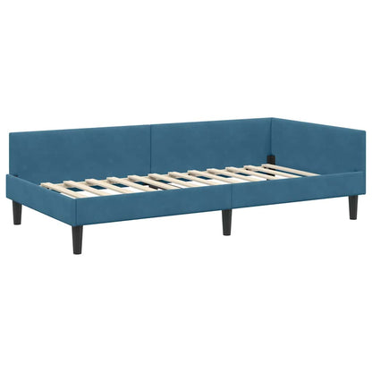 Eckbettgestell mit Kopfteil Blau 90 cm x 190 cm Stoff