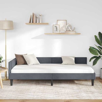 Eckbettgestell mit Kopfteil Dunkelgrau 90 cm x 190 cm Stoff