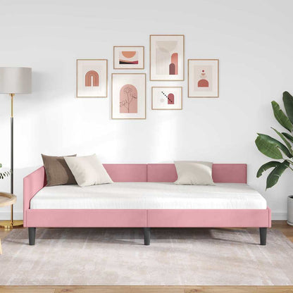 Eckbettgestell mit Kopfteil Rosa 90 cm x 200 cm Stoff