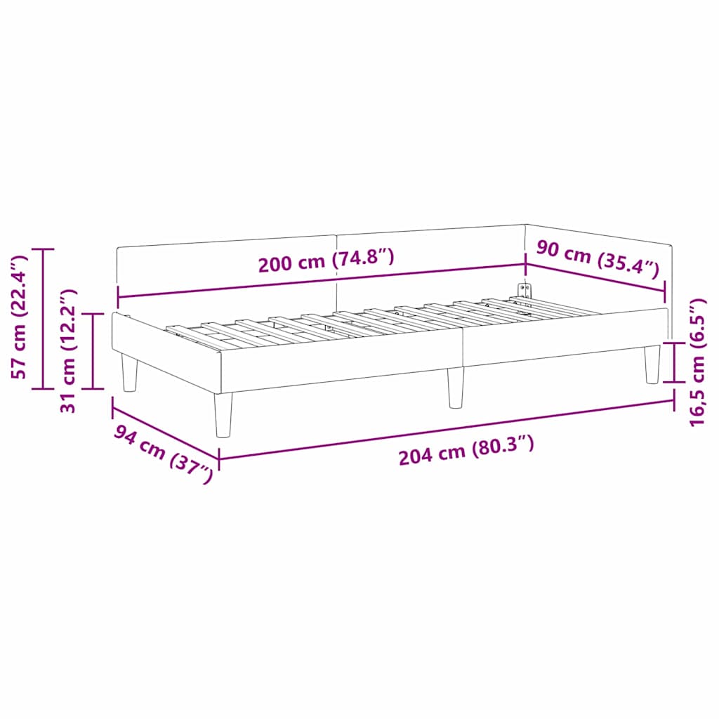 Eckbettgestell mit Kopfteil Weinrot 90 cm x 200 cm Stoff