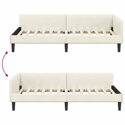 Eckbettgestell mit Kopfteil Creme 90 cm x 200 cm Stoff