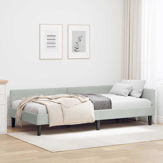 Eckbettgestell mit Kopfteil Hellgrau 100 cm x 200 cm Stoff