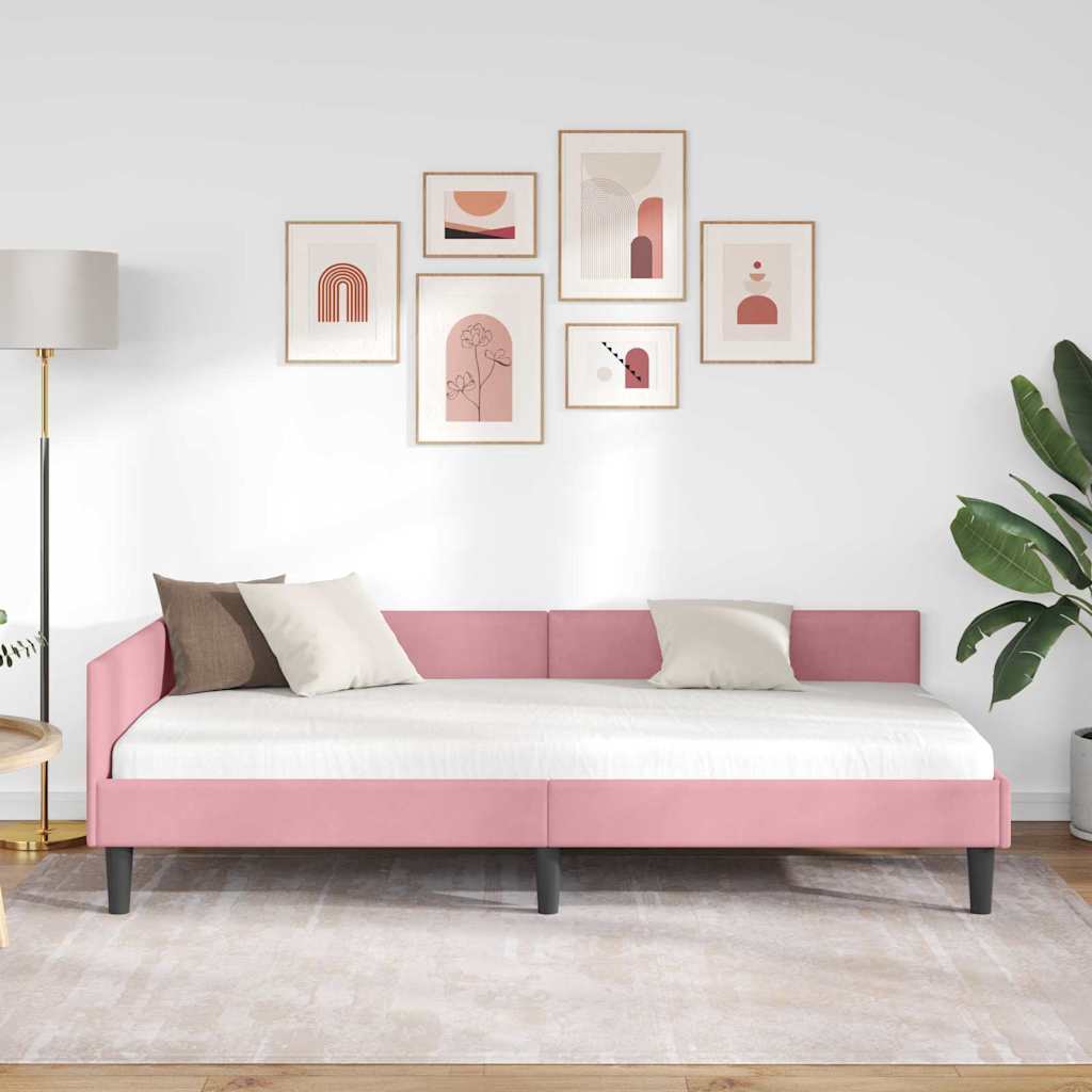 Eckbettgestell mit Kopfteil Rosa 100 cm x 200 cm Stoff