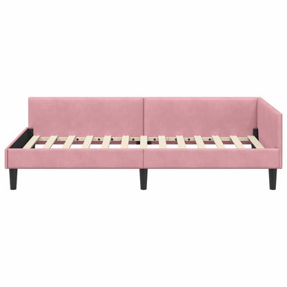Eckbettgestell mit Kopfteil Rosa 100 cm x 200 cm Stoff