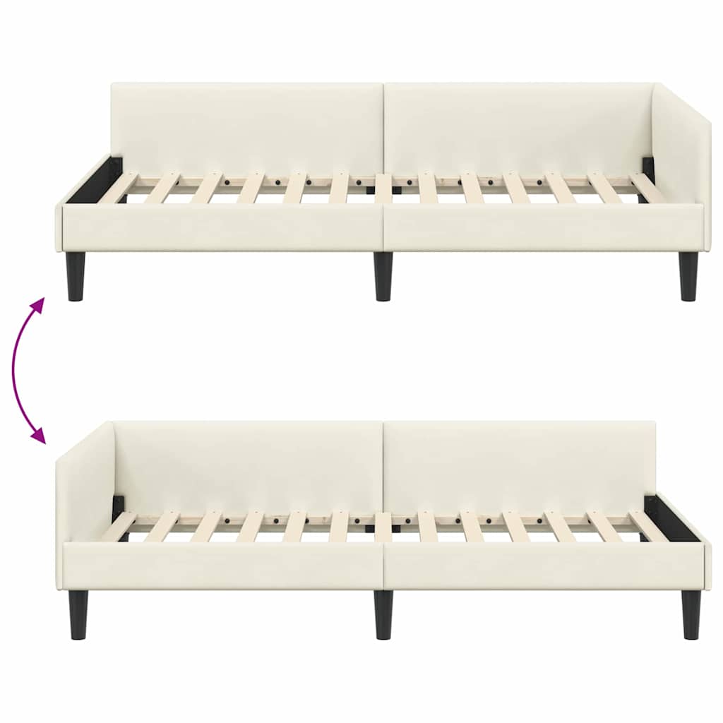 Eckbettgestell mit Kopfteil Creme 100 cm x 200 cm Stoff