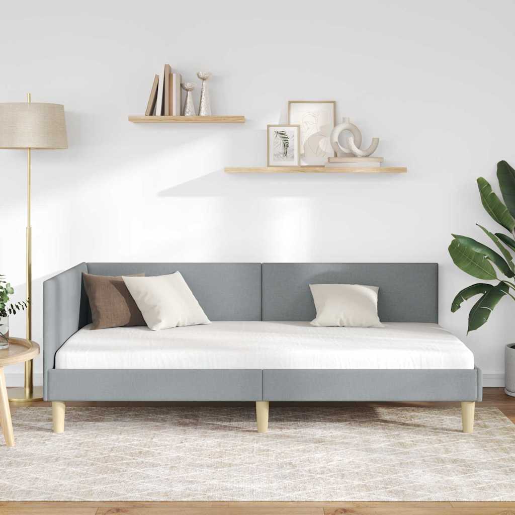 Eckbettgestell mit Kopfteil Hellgrau 90 cm x 200 cm Stoff