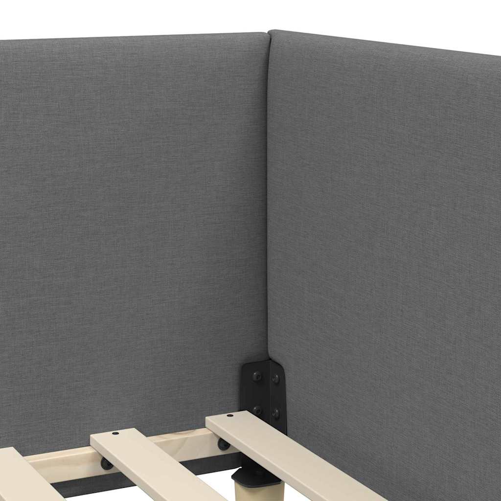 Eckbettgestell mit Kopfteil Dunkelgrau 100 cm x 200 cm Stoff