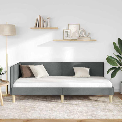 Eckbettgestell mit Kopfteil Dunkelgrau 100 cm x 200 cm Stoff