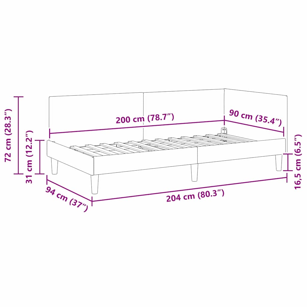 Eckbettgestell mit Kopfteil Rosa 90 cm x 200 cm Stoff
