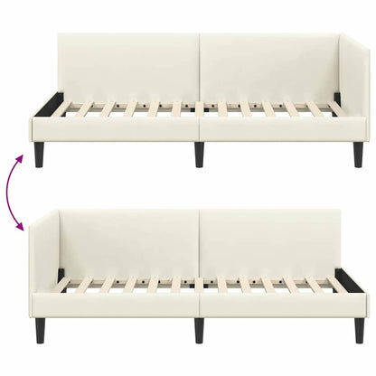 Eckbettgestell mit Kopfteil Creme 100 cm x 200 cm Stoff