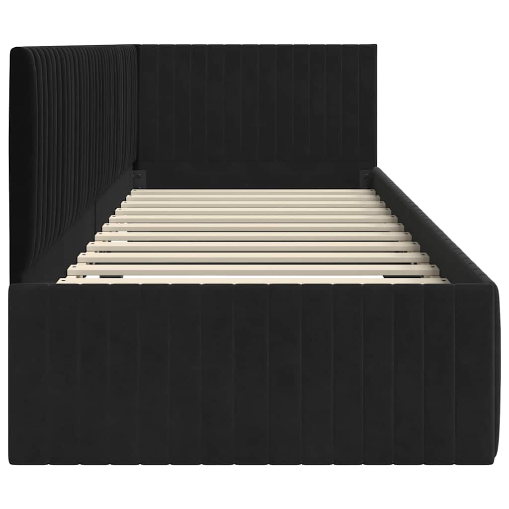 Eckbettgestell mit Kopfteil Schwarz 80 x 200 cm Samt