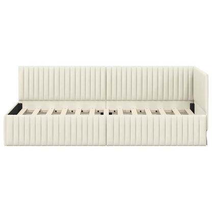 Eckbettgestell mit Kopfteil Creme 80 x 200 cm Samt