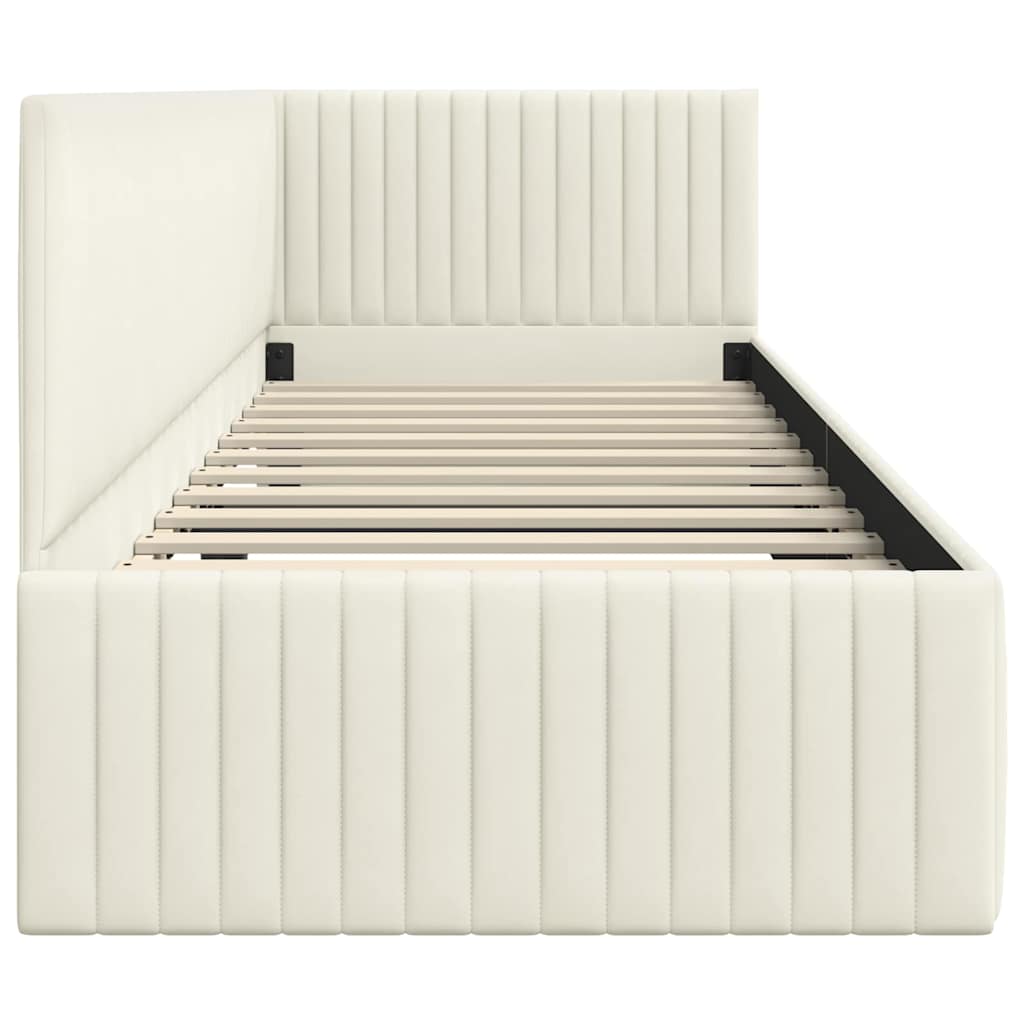 Eckbettgestell mit Kopfteil Creme 80 x 200 cm Samt